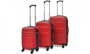  Conjunto de três trolleys rígidos, vermelho - Portes Grátis