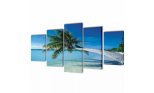 Políptico com impressão de praia com palmeira 100x50 cm - Portes Grátis