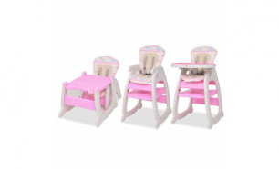  Cadeira de refeição conversível 3 em 1 com mesa rosa - Portes Grátis