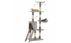  Árvore para gatos c/ postes arranhadores sisal 138 cm cinzento - Portes Grátis
